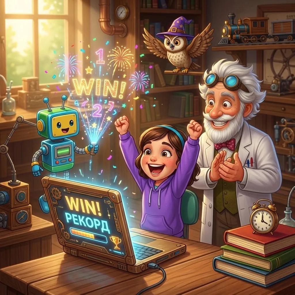 WIN! Новый рекорд — Алиса празднует победу в игре